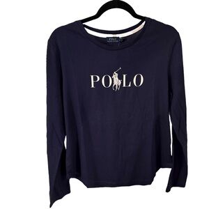 Polo Ralph Lauren Women’s Navy Blue Long Sleeve Top W/Large Polo Logo Sz M NWT